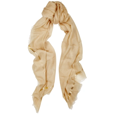 Shop Ama Pure Righino Foil-print Cashmere Scarf In Cream