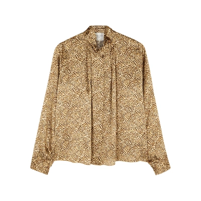 Shop Forte Forte Printed High-neck Silk Blouse In Gold