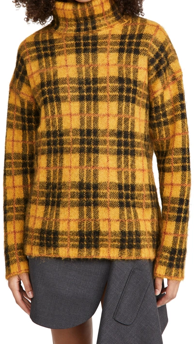 Shop Monse Tartan Mohair Turtleneck Sweater In Mustard Multi