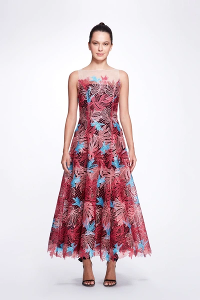 Shop Marchesa Notte Sleeveless Multicolor Guipure A-line Midi Dress