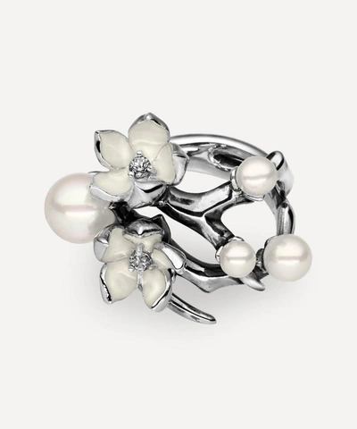 Shop Shaun Leane Silver Cherry Blossom Pearl And Diamond Flower Ring