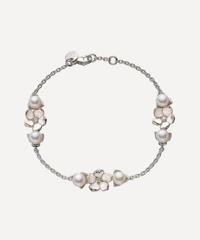 Shop Shaun Leane Cherry Blossom Three Diamond Flower And Pearl Bracelet In Silver