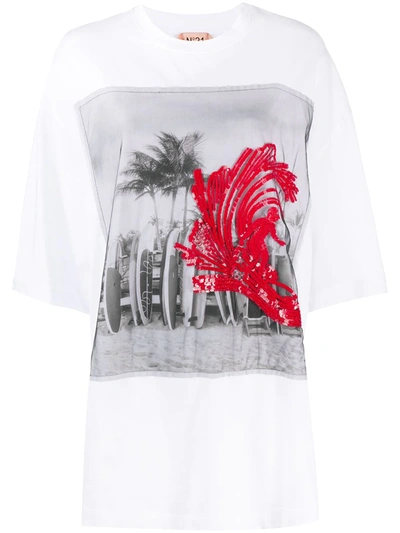 Shop N°21 Sequin Detailed Graphic Print T-shirt In White