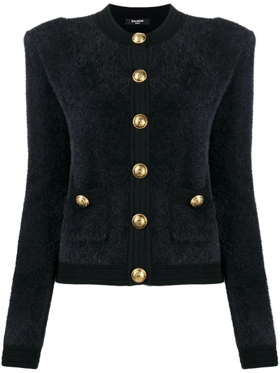 Shop Balmain Single-breasted Knitted Cardigan In Black