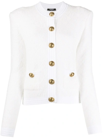 Shop Balmain Single-breasted Knitted Cardigan In White