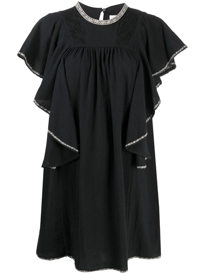Shop Isabel Marant Étoile Ruffled Sleeves Mini Dress In Black
