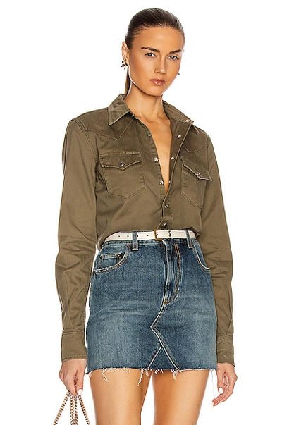 Shop Saint Laurent Classic Western Shirt In Khaki Stonewash