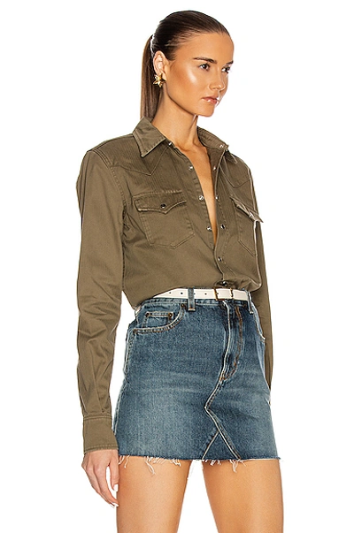 Saint Laurent Snap-fastening Western Shirt In Khaki Stonewash