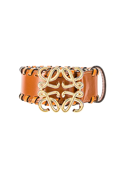 Shop Loewe Anagram Braided Belt In Tan & Gold