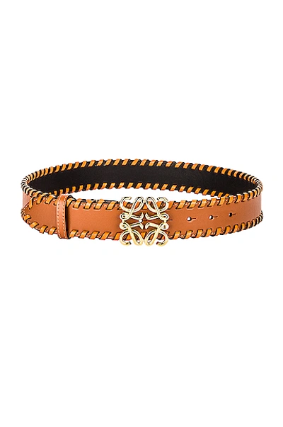 Shop Loewe Anagram Braided Belt In Tan & Gold