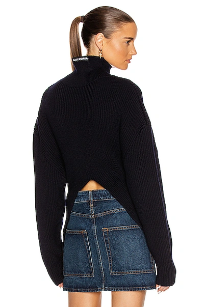 Shop Balenciaga Long Sleeve Highneck Sweater In Navy