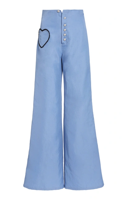 Shop Rodarte Women's Lace-trimmed Twill Wide-leg Pants In Blue