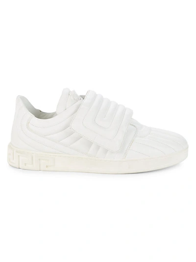 Shop Versace Quilted Leather Sneakers In Bianco