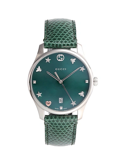 Shop Gucci G-timeless Stainless Steel & Lizard-strap Watch