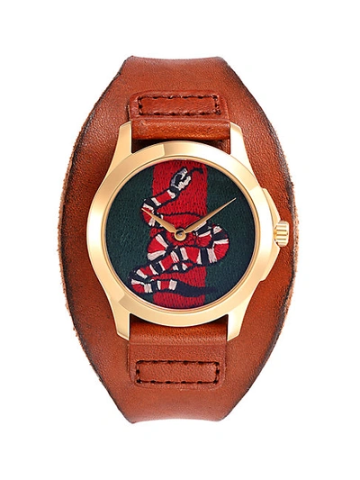 Shop Gucci Goldtone Stainless Steel & Interchangable Leather-strap Watch In Brown