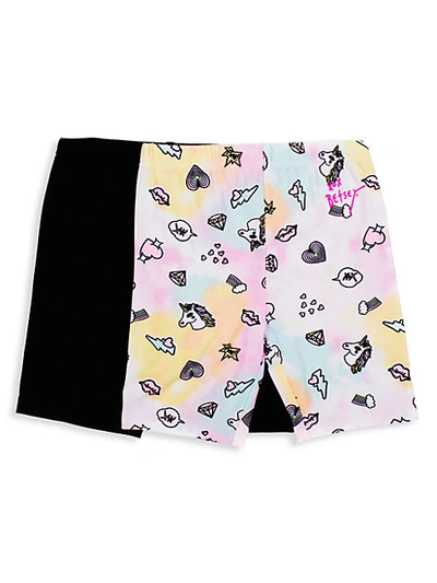 Shop Betsey Johnson Girl's 2-piece Stretch Shorts In Pink Black