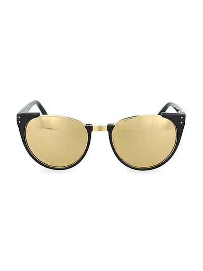 Shop Linda Farrow 54mm Round Sunglasses In Black Gold