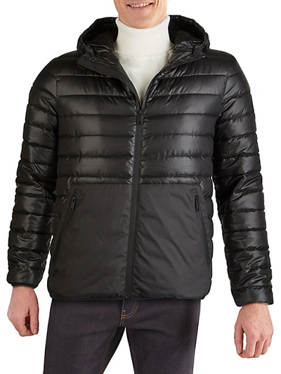 Shop Kenneth Cole Hooded Mid-weight Puffer In Black