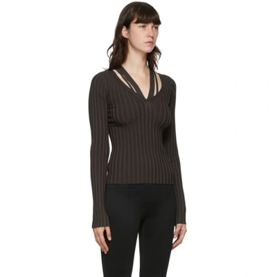 Shop Helmut Lang Brown Strappy V-neck Sweater In Charred Umb