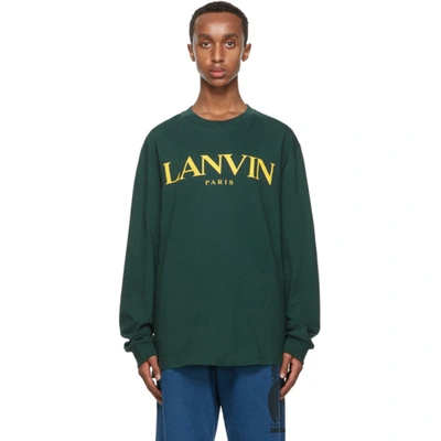 Shop Lanvin Green Printed Logo Long Sleeve T-shirt In 44darkgree