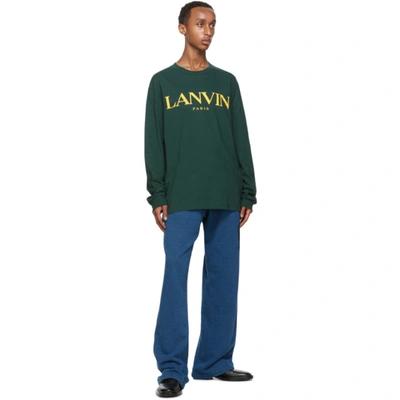 Shop Lanvin Green Printed Logo Long Sleeve T-shirt In 44darkgree