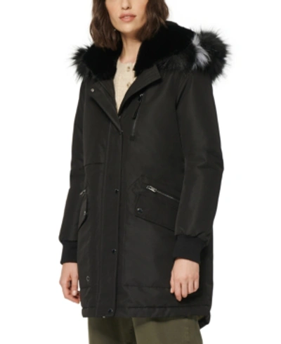 Shop Marc New York Andrew Marc Carina Faux-fur-trim Hooded Parka Coat In Black