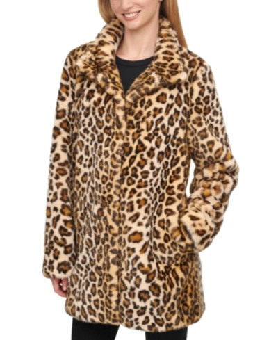 Shop Calvin Klein Faux-fur Cheetah Print Coat In Leopard