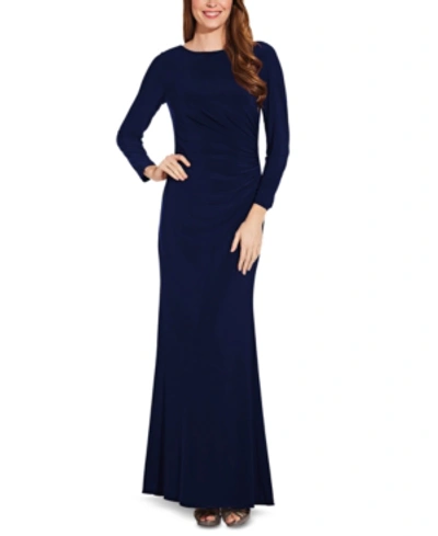 Shop Adrianna Papell Draped & Beaded Jersey Gown In Midnight