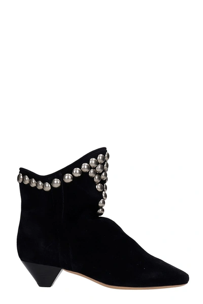 Shop Isabel Marant Doey Low Heels Ankle Boots In Black Suede