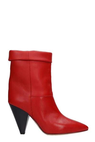 Shop Isabel Marant Luido High Heels Ankle Boots In Red Leather