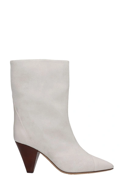 Shop Isabel Marant Lillis High Heels Ankle Boots In White Suede