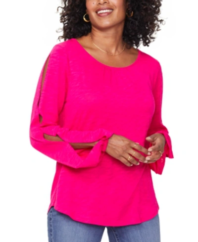 Shop Nydj Split-sleeve Scoop-neck Top In Big Pink