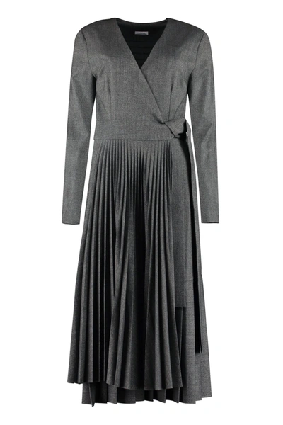 Shop P.a.r.o.s.h Pleated Skirt Wrap-dress In Grey