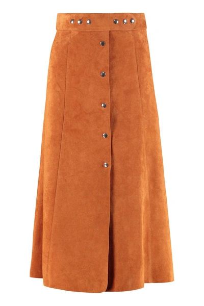 Shop Prada Flared Skirt With Buttons In Saddle Brown