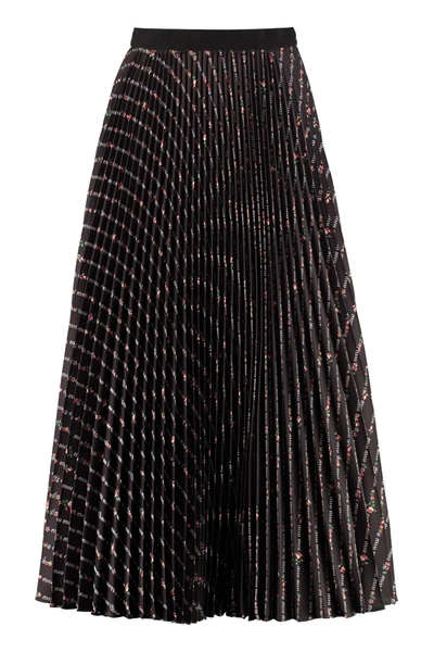 Shop Miu Miu Printed Pleated Skirt In Black