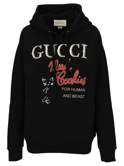 Shop Gucci Mad Cookies Print Hoodie In Black