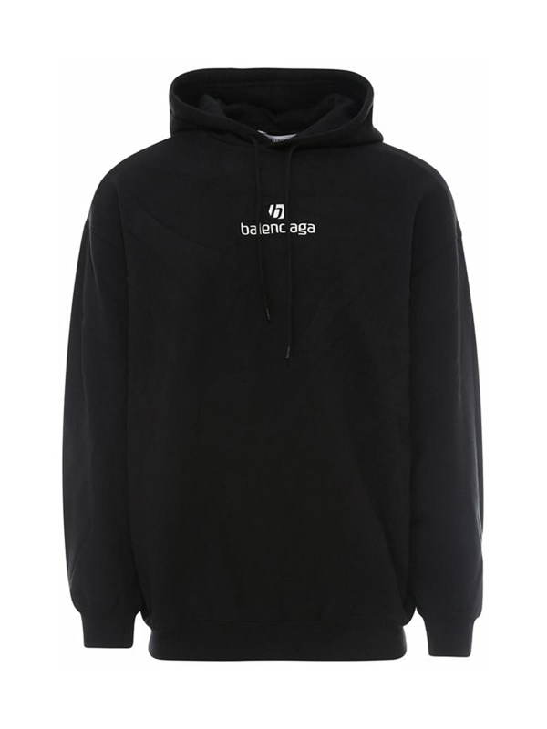 Balenciaga Sponsor Logo Embroidered Small Fit Hoodie In Black/ Chalky ...