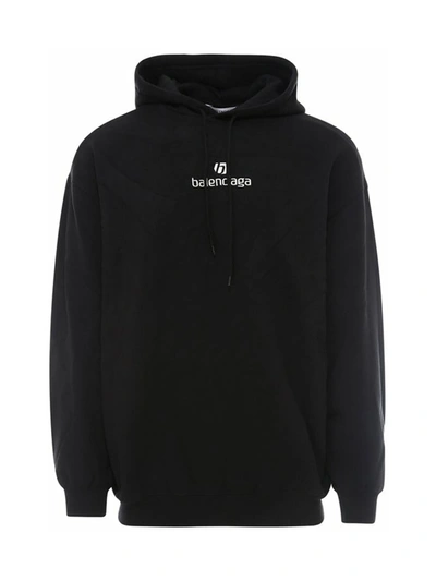 Shop Balenciaga Hoodie Sweatshirt In Black Chalky White