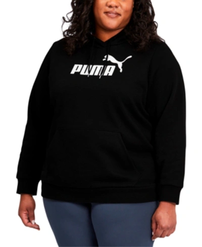 Shop Puma Plus Size Fleece Logo Hooded Sweatshirt In Cotton Black