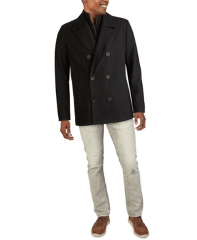 Shop Kenneth Cole Men's Classic-fit Double-breasted Peacoat With Attached Bib In Black