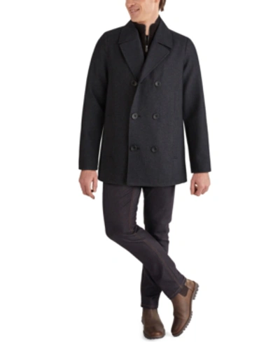 Shop Kenneth Cole Men's Classic-fit Double-breasted Peacoat With Attached Bib In Charcoal