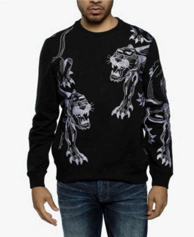 Shop Sean John Men's Big And Tall Dual Panther Crew Neck Sweatshirt In Jet Black