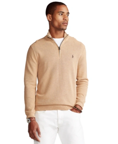 Shop Polo Ralph Lauren Men's Cotton Quarter-zip Sweater In Camel Melange