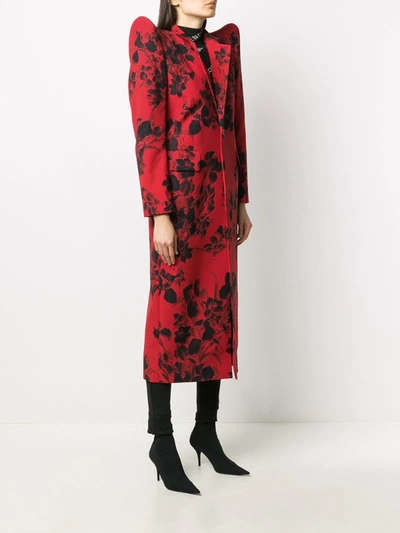 Shop Balenciaga Floral-print Coat In Red