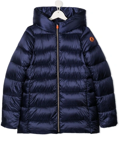Shop Save The Duck Teen Hooded Puffer Coat In Blue