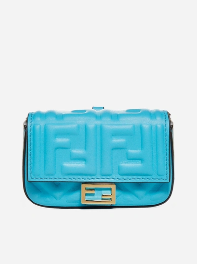 Shop Fendi Charm Nano Baguette Ff Logo Leather Bag