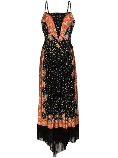 Shop Paco Rabanne Floral-print Fringed-edge Maxi Dress In Black