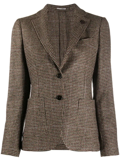 Shop Lardini Houndstooth Single Breasted Blazer In Brown