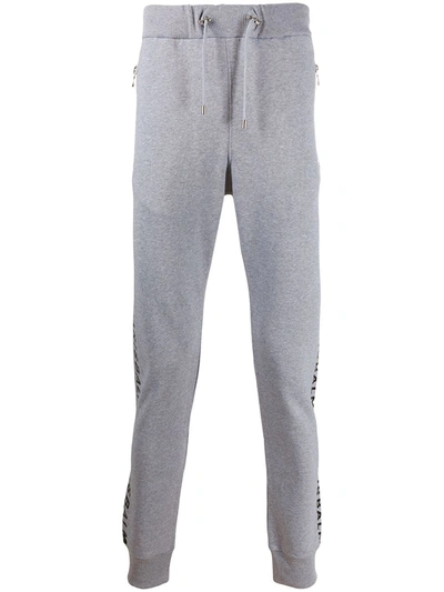 Shop Balmain Logo-print Tapered Track Pants In Grey