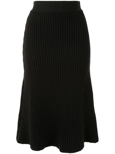 Shop Bottega Veneta Rib-knit Midi-skirt In Brown